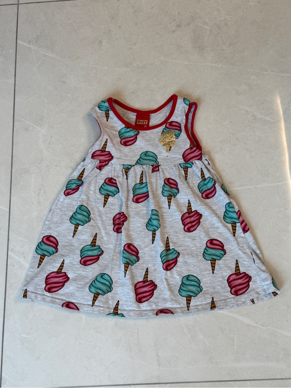 Kyly Kids Ice Cream Print Casual Dress - Red Trim